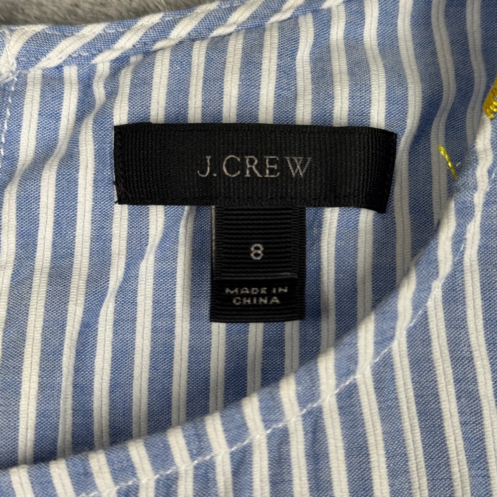 J.Crew‎ Shirt Blue White Striped Tie-Front Tank Sleeveless Embroidered Size 8 - Picture 6 of 9